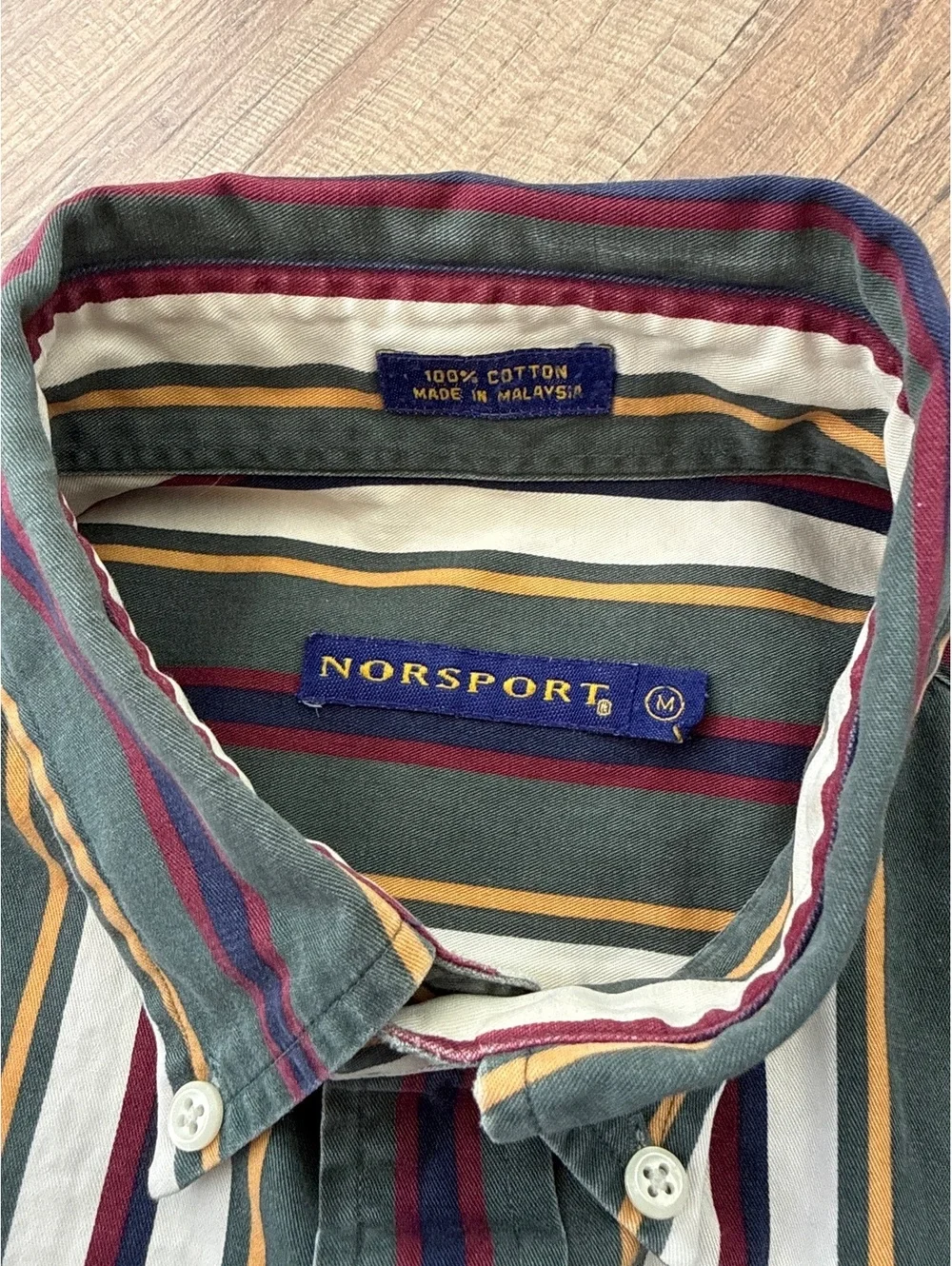 Norsport Men's Striped Button-Down Shirt Medium 100% Cotton